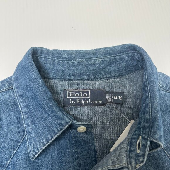 Vintage Polo Ralph Lauren Cropped Denim Button Up M - Picture 3 of 3